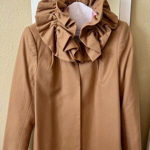 Milly Tan Ruffle Collar Women's Wool Coat